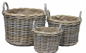 Wicker Round Large Log Basket With Hessian Lining
