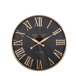 Antique Gold And Black Metal Round Wall Clock