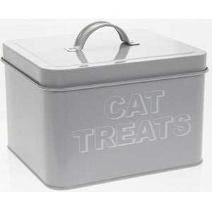 Cat Treats Grey Storage Metal Tin