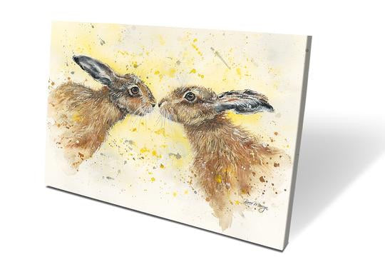Kissing Hares Box Canvas Picture