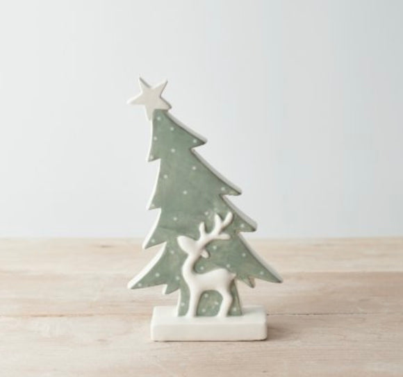 Large Ceramic Tree And Reindeer Ornament