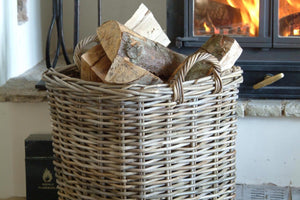 Wicker  Large Log Basket With Hessian Lining.