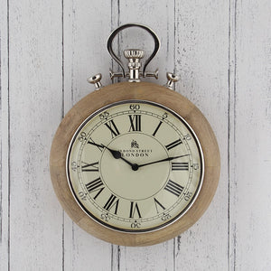 Stopwatch Wall Clock In Nickel And Wood Finish