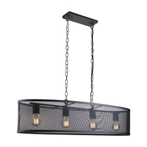 Industrial  Mesh 4 Light Oval Pendant In Matt Black