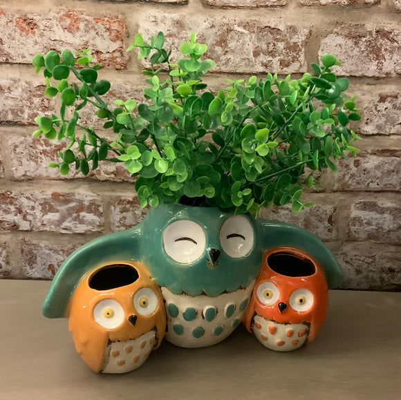 Ceramic Triple Owl Planter