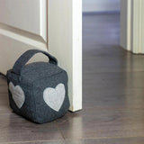 Grey Herringbone With Heart Detail Doorstop