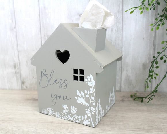 Wooden Grey House Tissue Box Cover