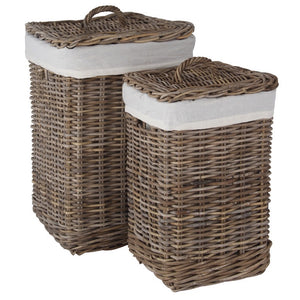 Wicker Set Of 2  Square Lined Baskets