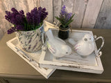 Set Of 2 Ceramic Lavender Decorated Birds