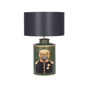Pug Green Hand Painted Table Lamp With Black Shade