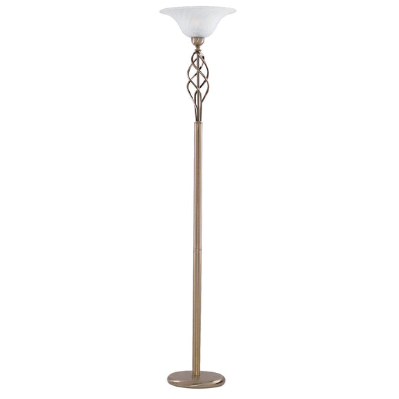 Antique Brass Floor Lamp With Glass Shade