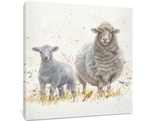 Mum And Lamb Sheep Box Canvas Picture