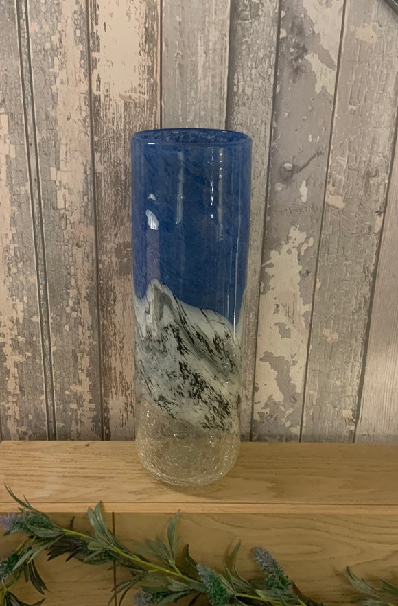 Large Objects D”Art Blue Marbled Glass Vase