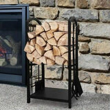 Metal Log Station With Fireside Tools