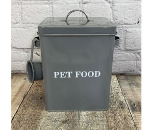 French Grey Metal Pet Food Storage Tin