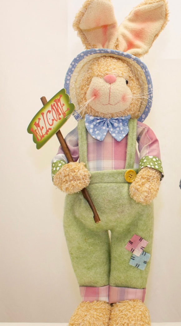 Tall Fabric Bunny With Welcome Sign