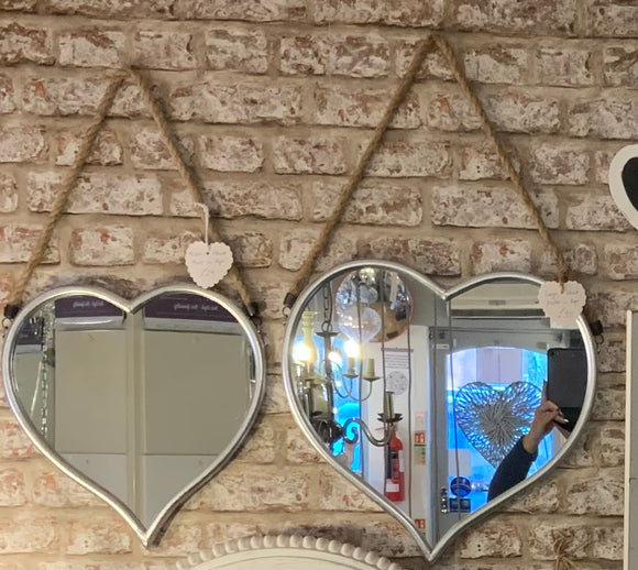 Heart Mirror With Rope Hanger Large